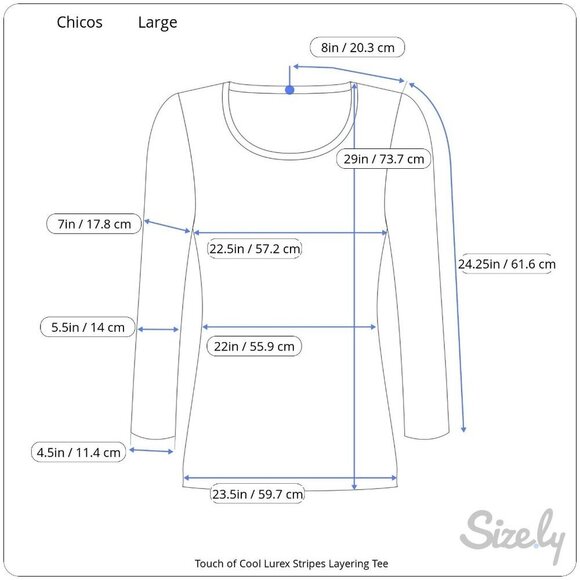 Chicos Touch of Cool Lurex Metallic Stripes Layering Tee Silver Gold Ch3 LG NWT - Picture 8 of 8